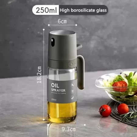 Botella de Spray de aceite de 250ml, dispensadores de aceite de cocina de vidrio de alto borosilicato, rociador de aceite de oli