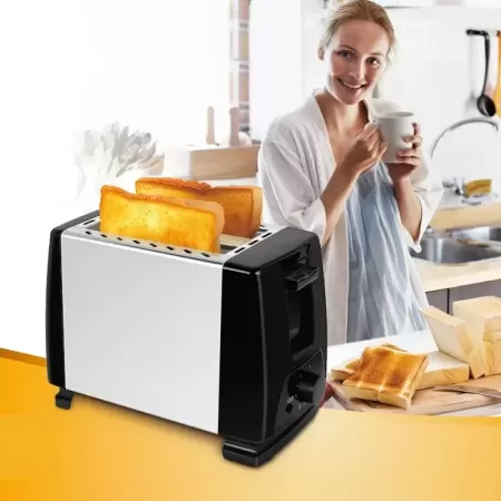 Tostadora de pan automática para el hogar, máquina de desayuno para hornear de acero inoxidable, calentamiento rápido, 2 ranuras