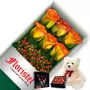 CAJA DE 6 ROSAS CIRCUS MAS CHOCOLATE GRAGEA VARSOVIENNE Y PELUCHE