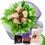 RAMO 6 ROSAS BLANCAS MAS CHOCOLATE GRAGEA VARSOVIENNE Y PELUCHE