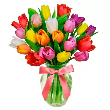 Florero Con 20 Tulipanes Amarillos y Rosados Mix