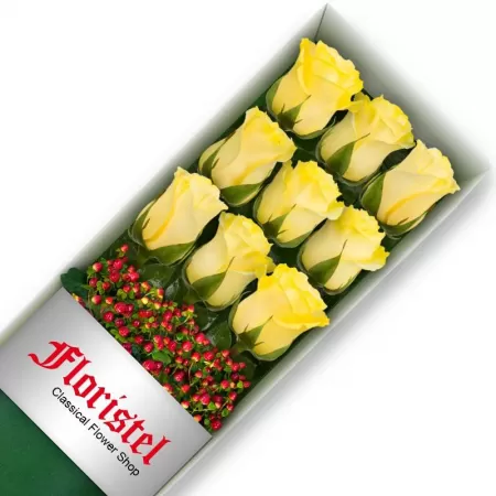 Caja de 9 Rosas Amarillas