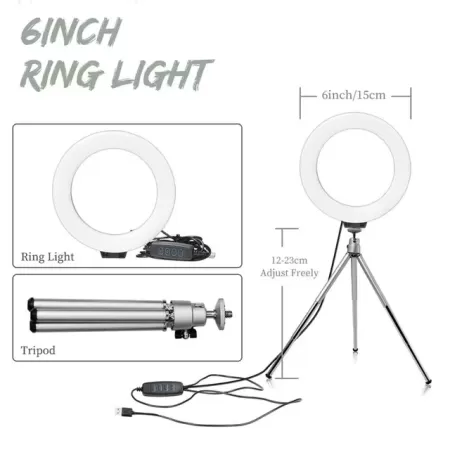 Mini anillo de luz LED de escritorio para Selfie, lámpara con soporte de trípode, enchufe USB, lámpara de Mesa para hacer TikTok