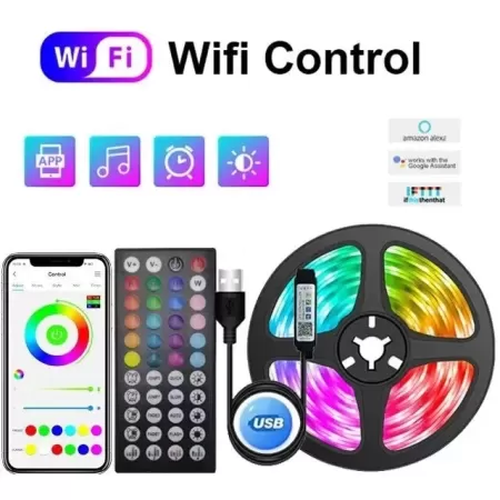 Tira de luces LED RGB 5050 con WIFI, Control por aplicación Bluetooth, decoración de diodo Flexible para Festival, Fiesta, TV, e