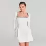 JUNE LIPS-vestido blanco de manga larga con cuentas para mujer, vestido de vendaje elegante, vestido de fiesta para celebridades