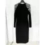 JUNE LIPS-vestido de longitud media para mujer, vestido de manga larga con incrustaciones de diamantes, cuentas negras de moda, 