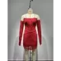 JUNE LIPS-Vestido de manga larga sin tirantes para mujer, vestido de encaje con cuentas de lentejuelas, Sexy, para celebridades,