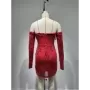 JUNE LIPS-Vestido de manga larga sin tirantes para mujer, vestido de encaje con cuentas de lentejuelas, Sexy, para celebridades,