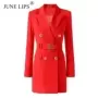 JUNE LIPS-Blazer rojo para mujer, vestido con cinturón, botones de doble botonadura, elegante, alta calidad, Primavera, 2022, ve