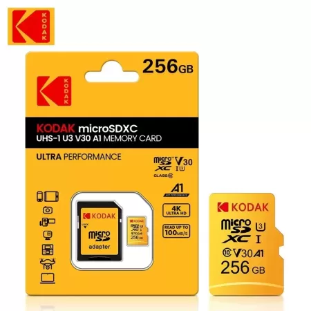 KODAK-tarjeta de memoria Micro SD Original, 128GB, U3, 4K, 256GB, SDHC, UHS-I, C10, A1, V30, TF, Trans Flash, con adaptador