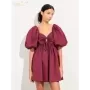 Clacive-vestido de algodón negro suelto para mujer, minivestido Sexy con cuello en V, manga corta, elegante, con cordones, cintu