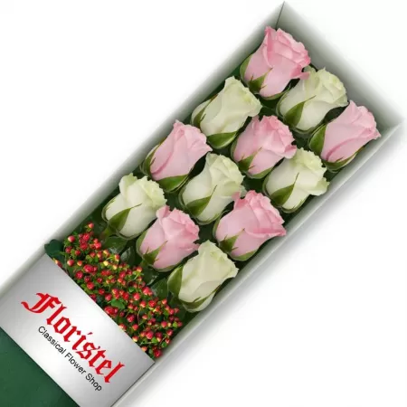 Cajas de 12 Rosas MIx Blancas y Rosadas