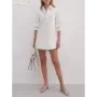 Clacive-vestido de algodón blanco suelto para mujer, minivestido de oficina de manga corta con solapa, elegante y clásico