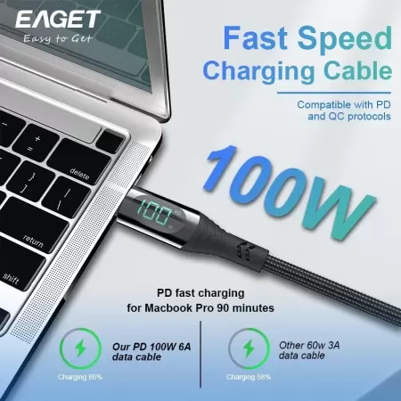 Eaget-Cable USB tipo C carga rápida