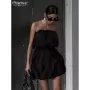 Clacive-vestido negro holgado sin tirantes para mujer, minivestido elegante plisado de cintura alta, sin mangas, para verano, 20