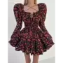 Clacive-Vestido corto ajustado de manga larga para mujer, minivestido Sexy plisado de cintura alta con cuello cuadrado, a la mod