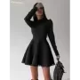 Clacive-vestido negro ajustado para mujer, minivestido informal de manga larga con cuello redondo, elegante, de cintura alta, em