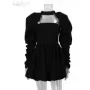 Clacive-vestido negro ajustado y Sexy para mujer, minivestido de manga larga con cuello levantado, elegante, empalmado de encaje