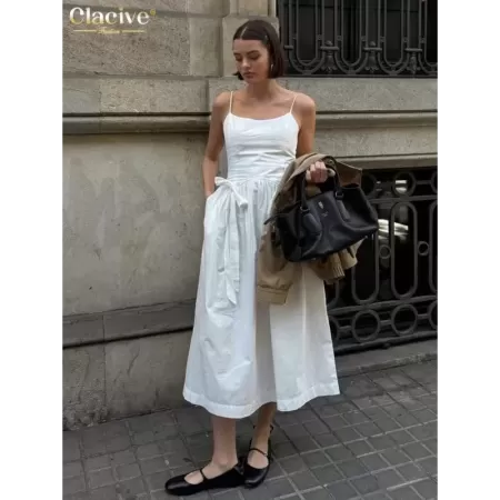 Clacive-vestido de algodón blanco suelto para mujer, traje Sexy sin mangas con tirantes, elegante, clásico, de alta calidad, con