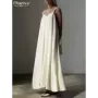 Clacive-vestido holgado de color albaricoque para mujer, traje elegante sin mangas con cuello en V, largo hasta el tobillo, colo