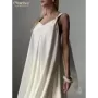 Clacive-vestido holgado de color albaricoque para mujer, traje elegante sin mangas con cuello en V, largo hasta el tobillo, colo