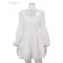 Clacive-Vestido corto de algodón blanco para mujer, minivestido Sexy ajustado con cuello cuadrado y manga abullonada, elegante, 