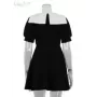 Clacive-vestido negro ajustado de manga corta para mujer, minivestido elegante plisado de cintura alta con cuello de muñeca, 202