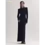 Clacive-vestido ajustado de punto negro para mujer, prenda elegante de manga larga hasta el tobillo, con solapa a la moda, clási