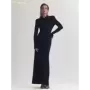 Clacive-vestido ajustado de punto negro para mujer, prenda elegante de manga larga hasta el tobillo, con solapa a la moda, clási