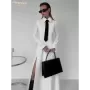 Clacive-vestido de oficina blanco ajustado para mujer, prenda informal de manga larga con solapa, hasta el tobillo, elegante, cl