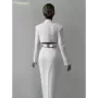 Clacive-vestido negro ajustado para mujer, prenda elegante de manga larga con solapa, hasta el tobillo, informal, clásico, 2024