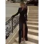 Clacive-vestido blanco ajustado para mujer, prenda de manga larga hasta el tobillo, elegante, clásico, con abertura, 2024