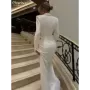 Clacive-vestido blanco ajustado para mujer, prenda de manga larga hasta el tobillo, elegante, clásico, con abertura, 2024