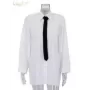 Clacive holgado-Vestido corto de algodón para mujer, minivestido informal de manga larga con solapa, elegante, color blanco, 202