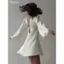 Clacive-vestido de satén blanco suelto para mujer, minivestido elegante de manga larga con cuello cuadrado, informal, clásico, c