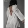 Clacive-vestido de satén blanco suelto para mujer, minivestido elegante de manga larga con cuello cuadrado, informal, clásico, c