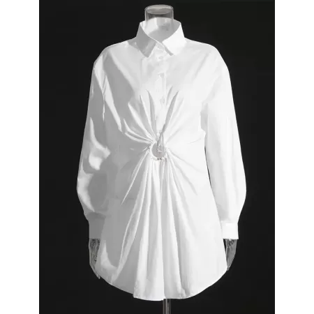 TWOTWINSTYLE-túnica minimalista para mujer, Vestido de manga larga con solapa y botones de cintura alta, ropa de moda femenina, 