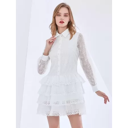 TWOTWINSTYLE-Vestido corto de retales con volantes para mujer, minivestido blanco de cintura alta, manga larga con solapa, ropa 