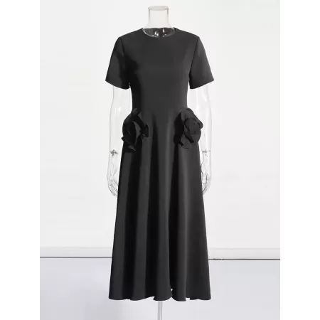 TWOTWINSTYLE-vestido elegante con apliques de retazos para mujer, cuello redondo, manga corta, cintura alta, vestidos de línea A