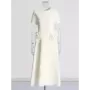 TWOTWINSTYLE-vestido elegante con apliques de retazos para mujer, cuello redondo, manga corta, cintura alta, vestidos de línea A