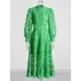 TWOTWINSTYLE-vestido verde de manga larga con cuello levantado para mujer, traje Midi liso recortado de cintura alta, ropa de ot