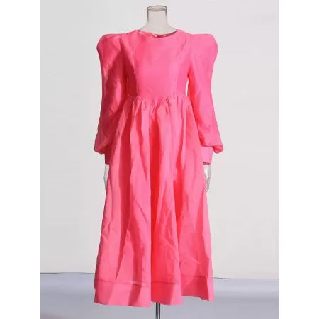 TWOTWINSTYLE-vestido liso elegante para mujer, traje holgado con cuello redondo y manga farol, cintura alta, con cremallera empa