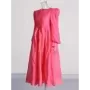 TWOTWINSTYLE-vestido liso elegante para mujer, traje holgado con cuello redondo y manga farol, cintura alta, con cremallera empa