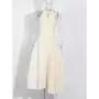 TWOTWINSTYLE-vestido liso de retazos para mujer, prenda sin mangas con solapa, cintura alta, ahuecado, nuevo