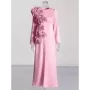 TWOTWINSTYLE-Vestido largo con apliques empalmados para mujer, traje ajustado de cintura alta y cuello redondo, ropa elegante y 