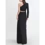 TWOTWINSTYLE-vestido con pliegues de retazos sólidos para mujer, cuello Diagonal, manga de un hombro, cintura alta, vestidos asi