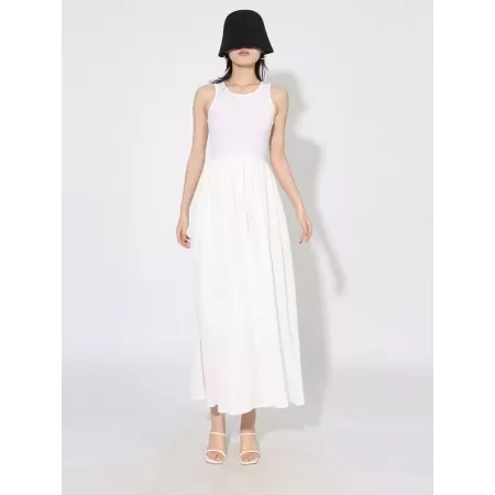 TWOTWINSTYLE-vestido minimalista liso para mujer, cuello redondo sin mangas, cintura alta, bolsillos empalmados, vestidos adelga