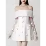 TWOTWINSTYLE-vestido liso con apliques empalmados para mujer, traje Sexy sin mangas con cuello de barco y cintura alta, elegante