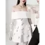 TWOTWINSTYLE-vestido liso con apliques empalmados para mujer, traje Sexy sin mangas con cuello de barco y cintura alta, elegante