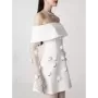 TWOTWINSTYLE-vestido liso con apliques empalmados para mujer, traje Sexy sin mangas con cuello de barco y cintura alta, elegante